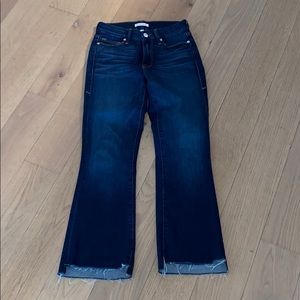 Ankle cropped flared blue jeans